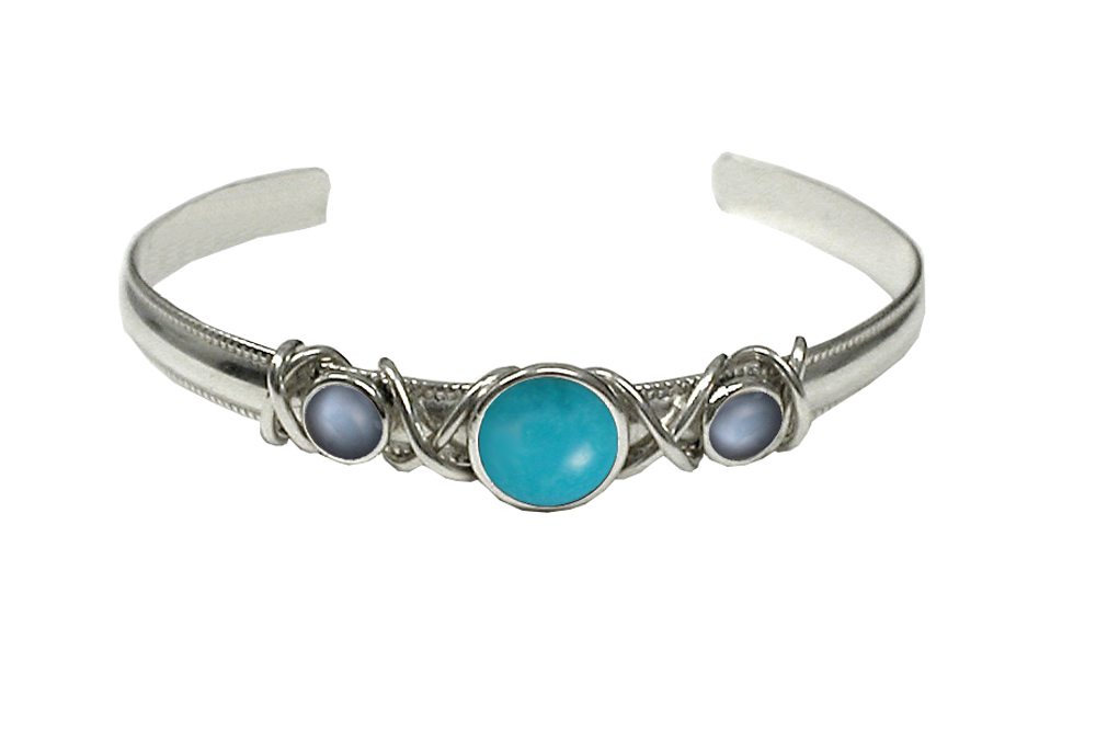 Sterling Silver Cuff Bracelet With Turquoise And Grey Moonstone